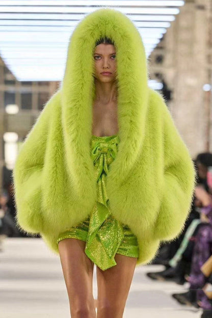 Oversized Hooded Faux Fur Coat