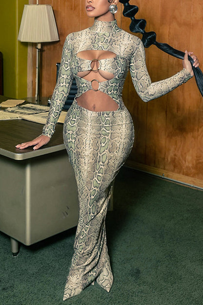 Snake Print Cut-Out Maxi Dress