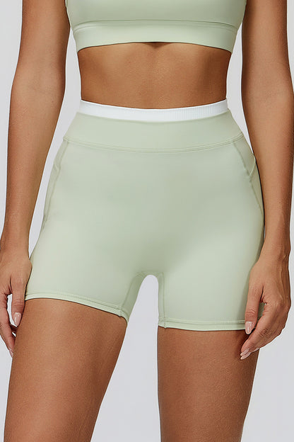 High Waist Active Shorts with Contrast Trim
