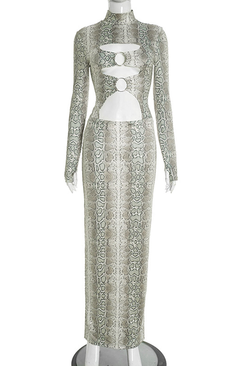 Snake Print Cut-Out Maxi Dress