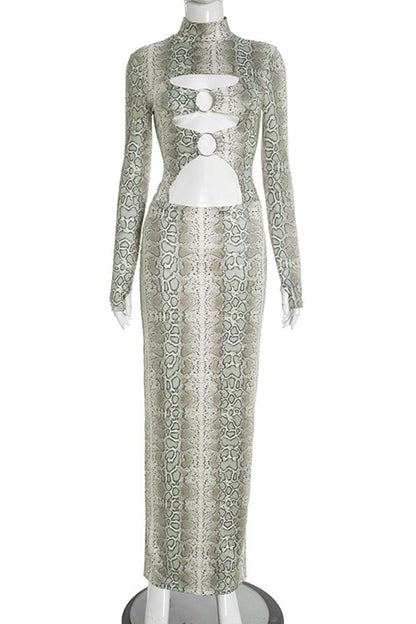 Snake Print Cut-Out Maxi Dress
