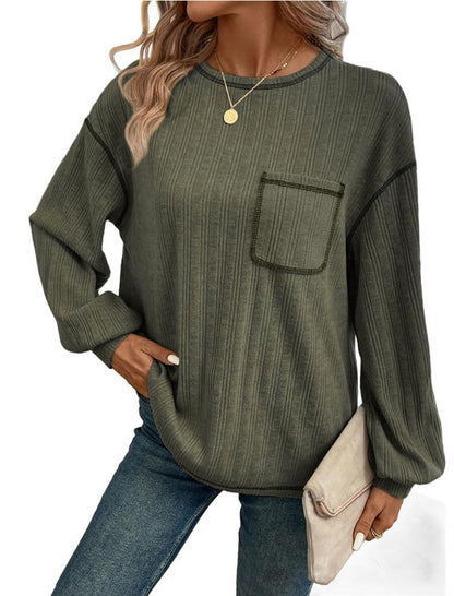 Patch Pocket Ribbed Long-Sleeve Sweater