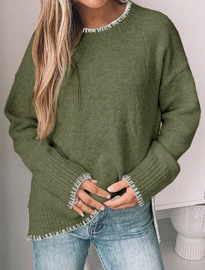 Contrast Trim Relaxed Knit Sweater