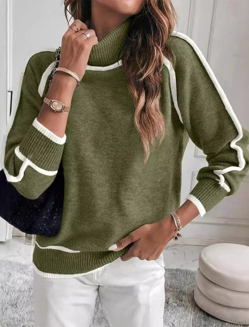 Contrast Piping Turtleneck Sweater