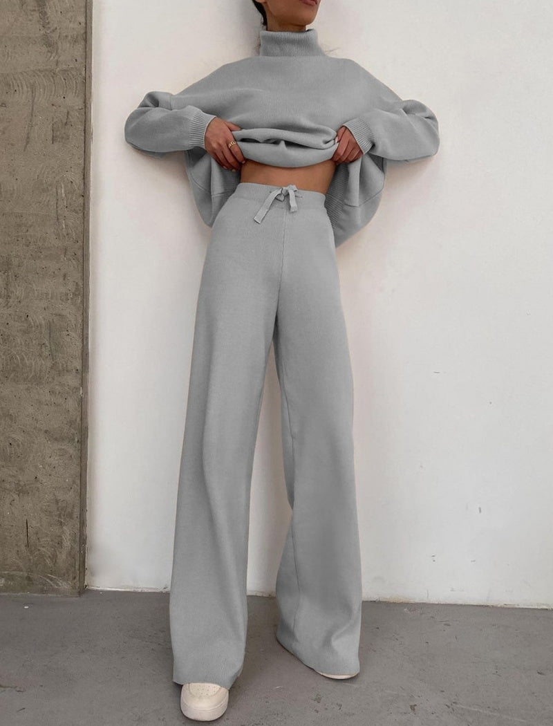 Oversized Knit Top and Wide-Leg Pants Set