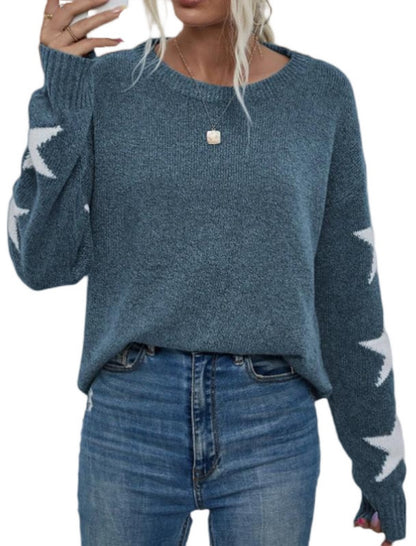 Star Print Long Sleeve Knit Sweater