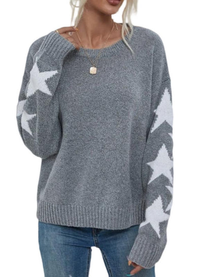 Star Print Long Sleeve Knit Sweater