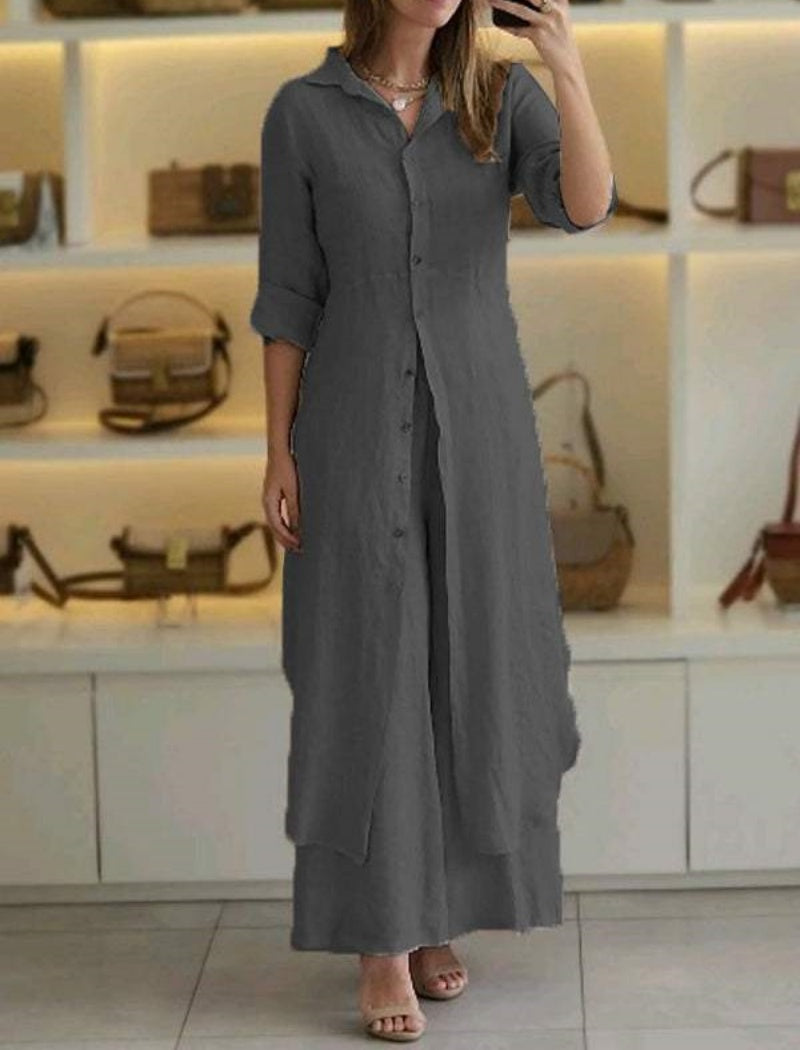Long Button-Up Duster and Pants Set