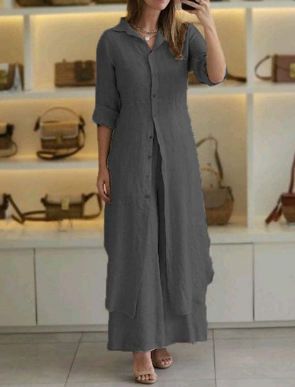 Long Button-Up Duster and Pants Set