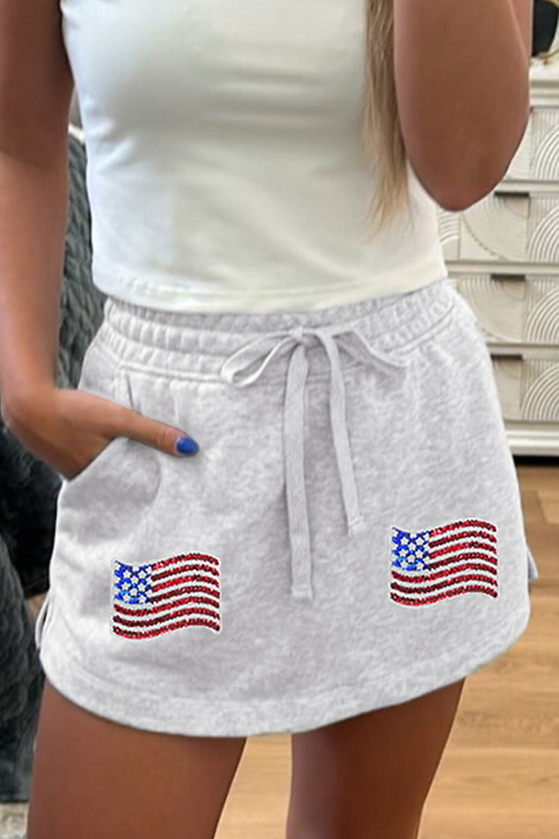 Drawstring Skirt with Flag Patches