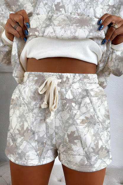 Casual Leaf Print Top and Shorts Set