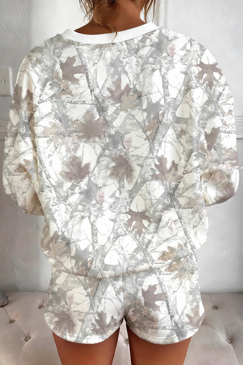 Casual Leaf Print Top and Shorts Set