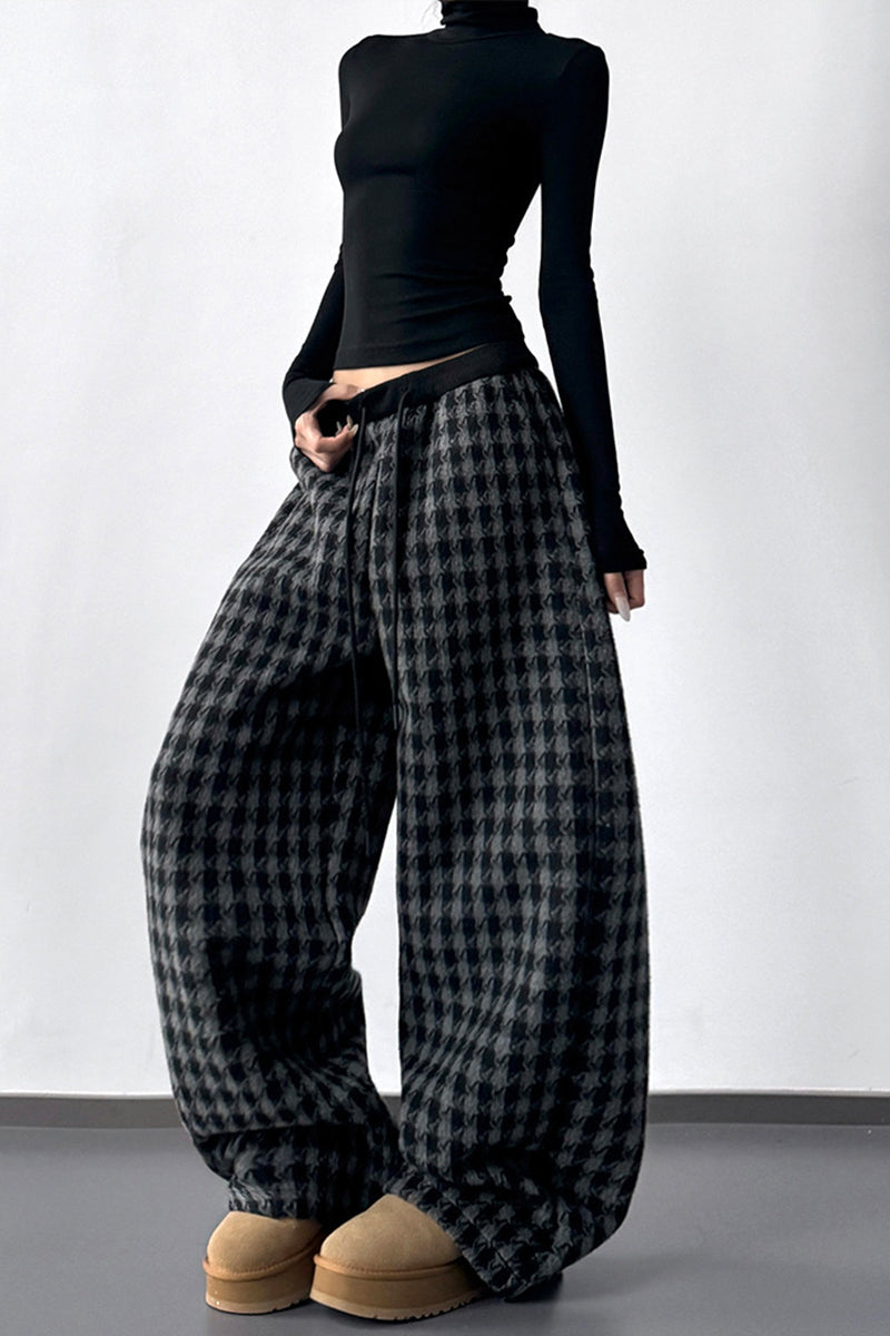 Checkered Wide-Leg Casual Pants