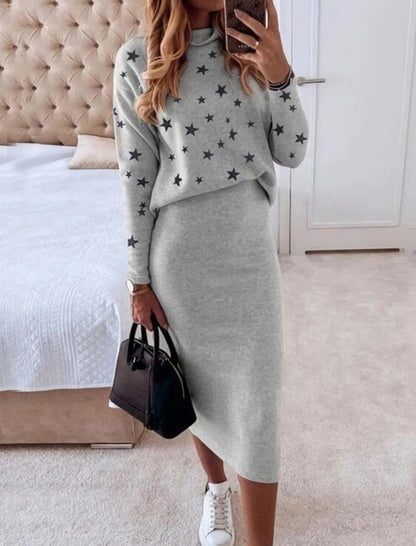 Star Print Sweater and Skirt Set