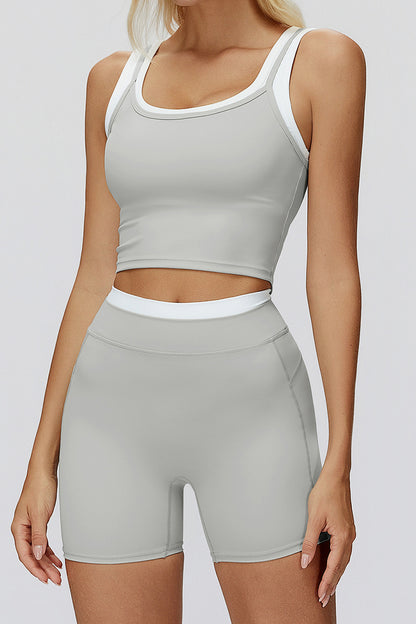 Scoop Neck Sports Bra with Contrast Trim