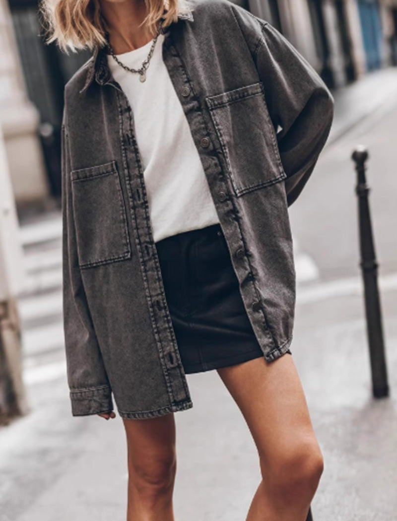 Oversized Button-Up Denim Shirt