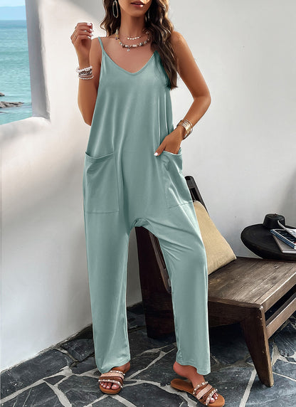 DVI407047J Casual V-Neck Sleeveless Jumpsuit