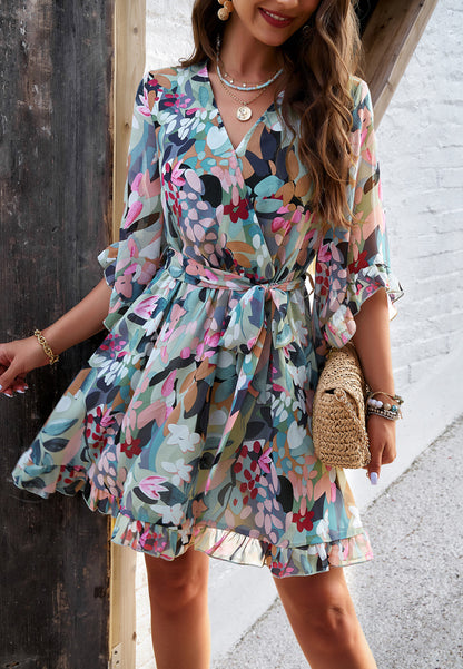 DVI407043D Floral Print Wrap Dress