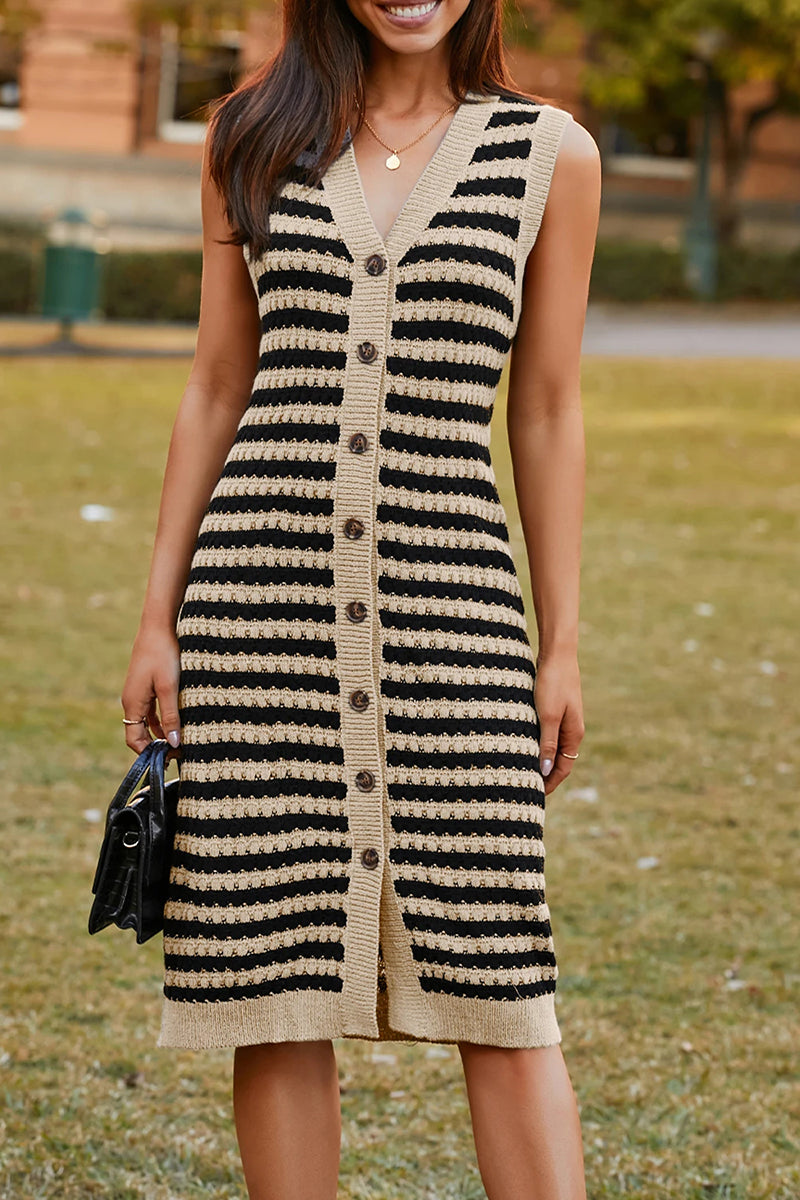 Button-Front Sleeveless Midi  Dress