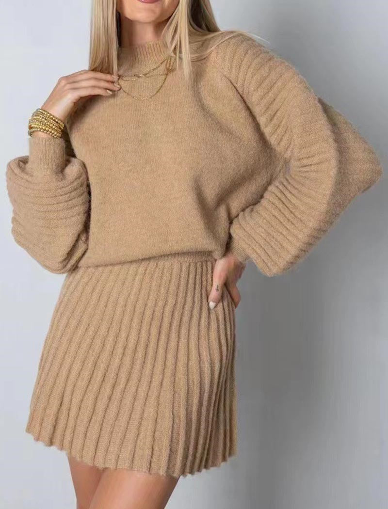 Ribbed Knit Turtleneck Sweater Dress