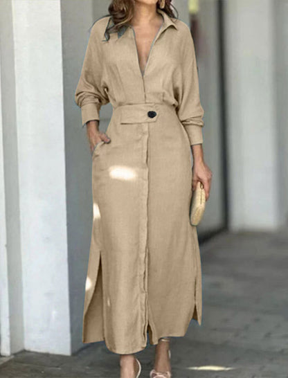 Buttoned Belted Long Shirt Dress