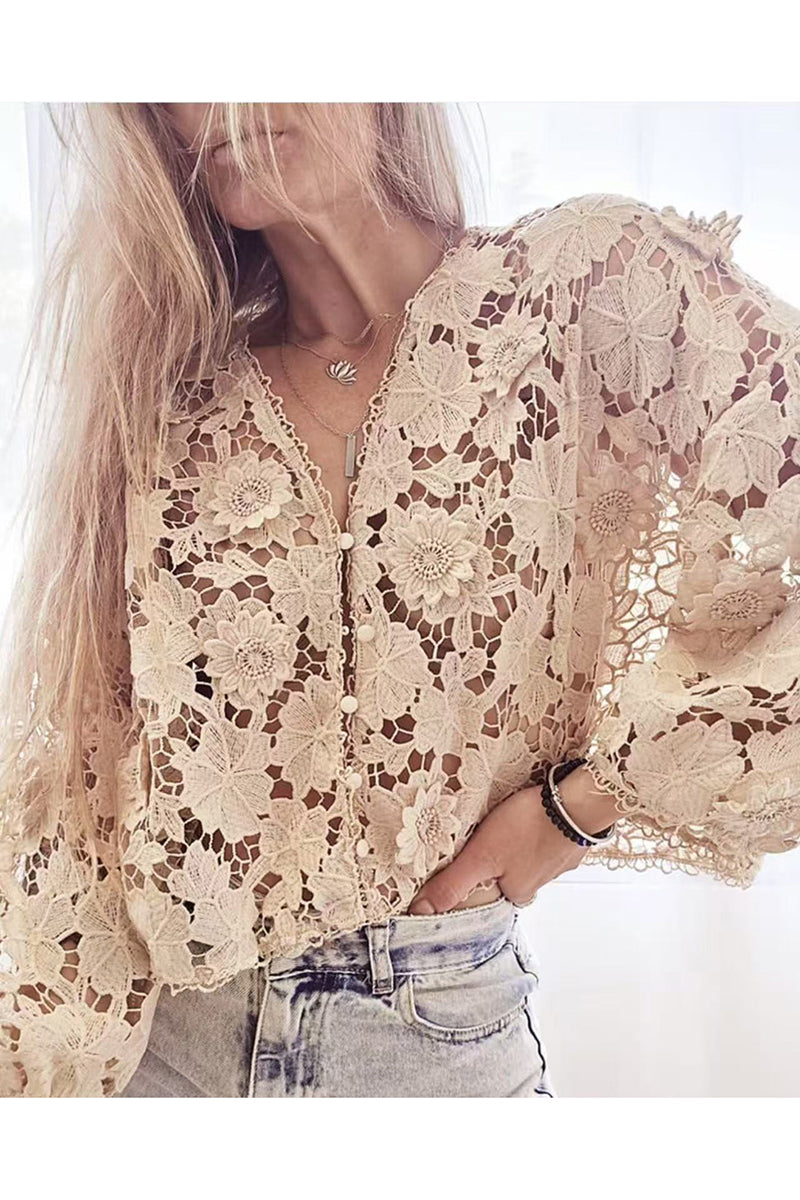 V-Neck Lace Detail Blouse
