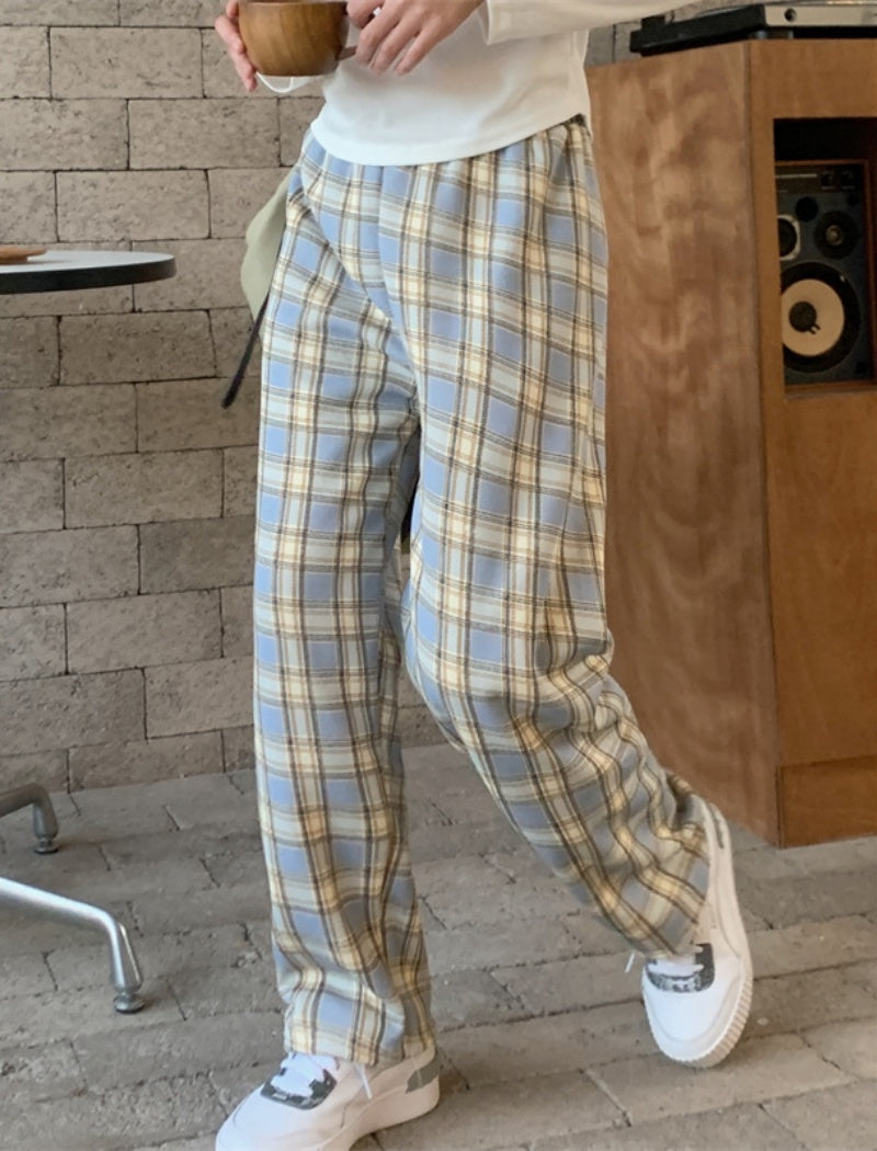 High-Waisted Plaid Straight-Leg Pants