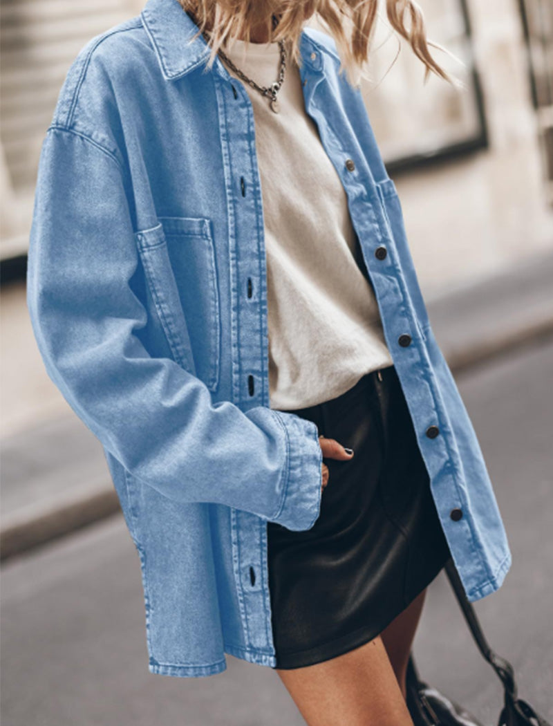 Oversized Button-Up Denim Shirt