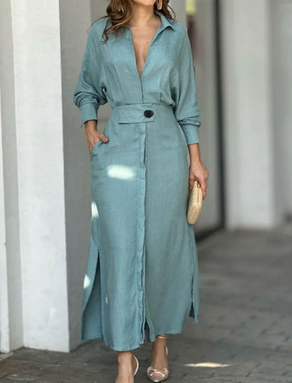 Buttoned Belted Long Shirt Dress