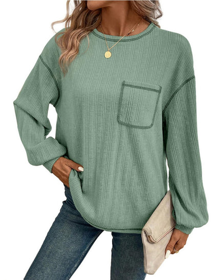 Patch Pocket Ribbed Long-Sleeve Sweater