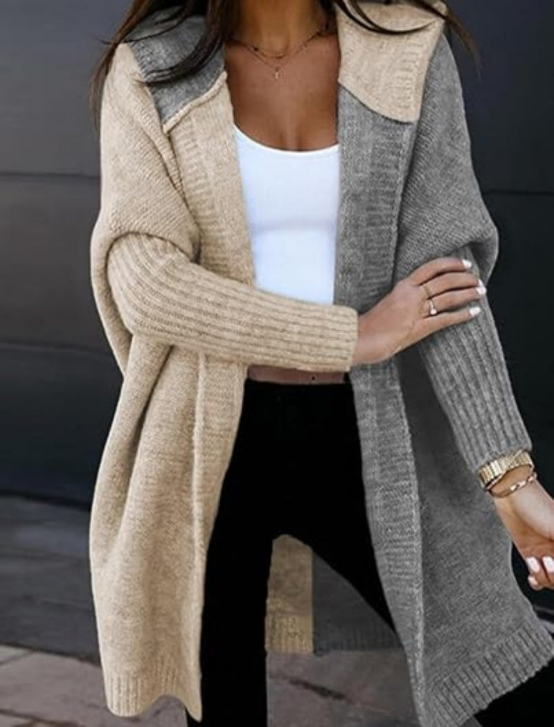 Two-Tone Open Front Cardigan