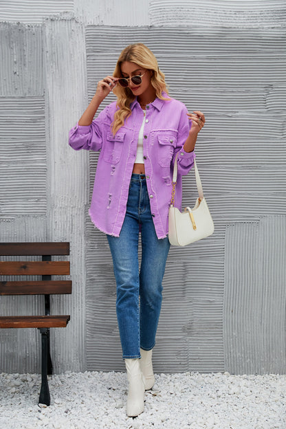 Frayed Hem Denim Jacket