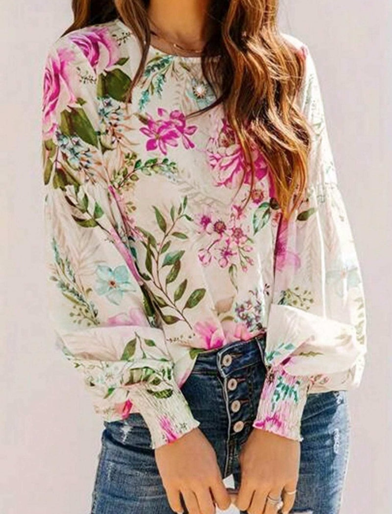 Floral Print Long-Sleeve Blouse