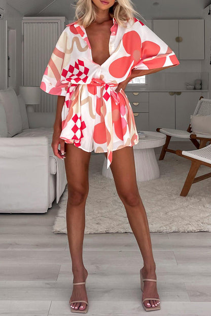Printed Tie-Waist Romper