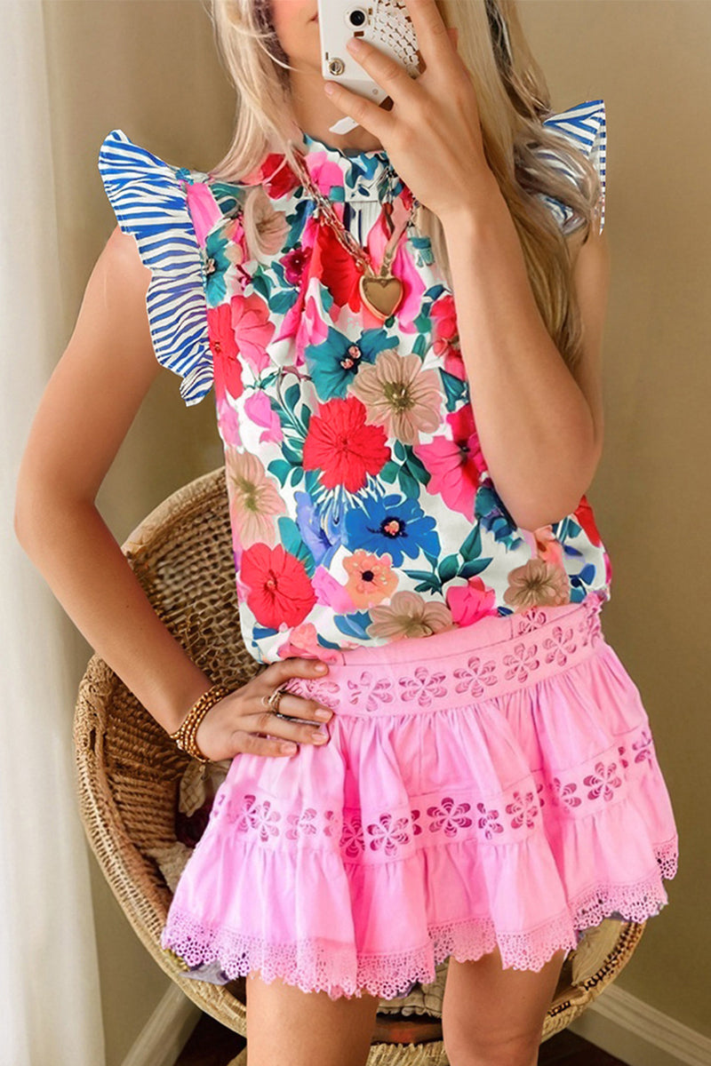 Floral Ruffle Sleeve Blouse