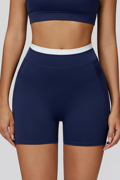 High Waist Active Shorts with Contrast Trim
