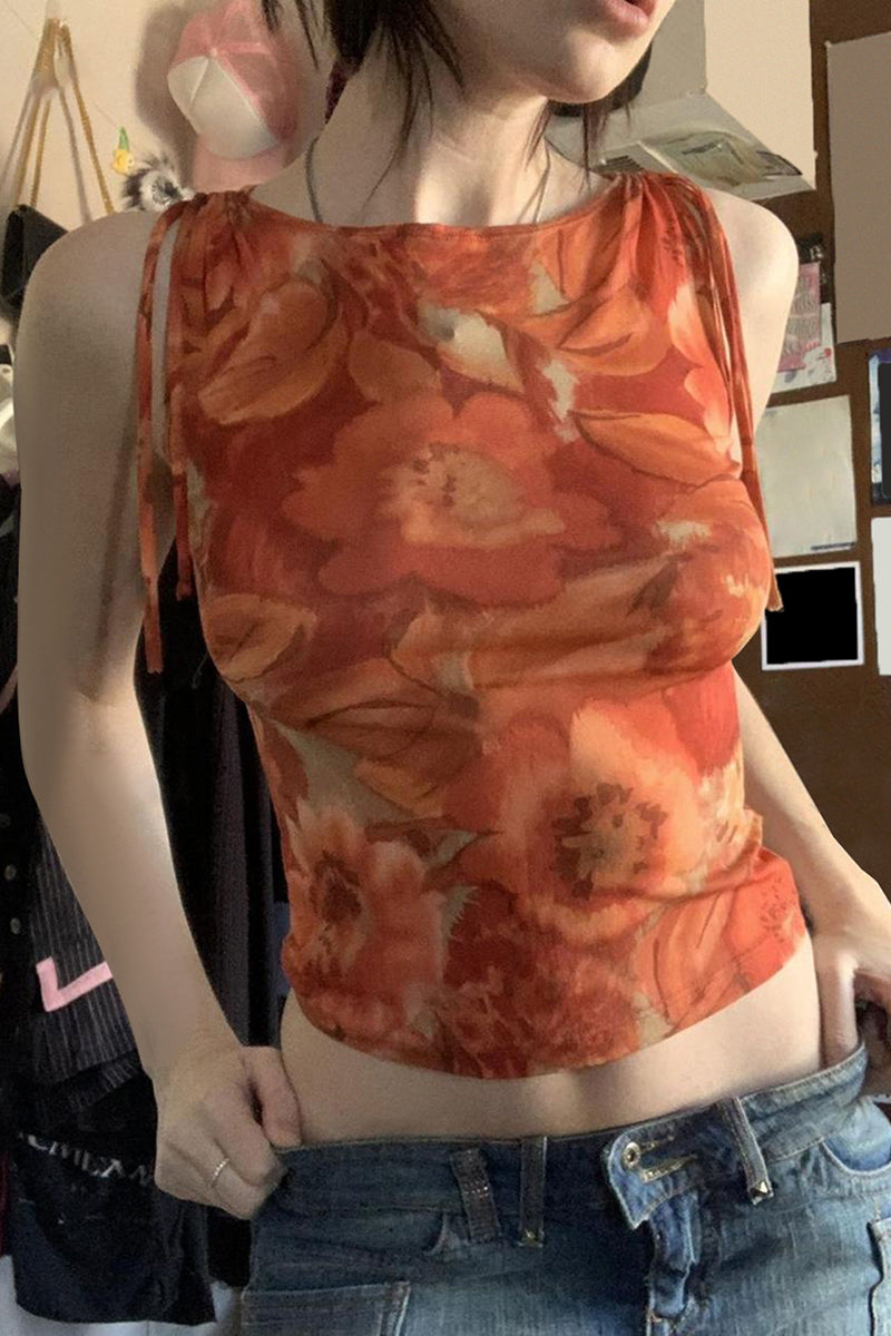 Floral Print Tie Strap Tank Top