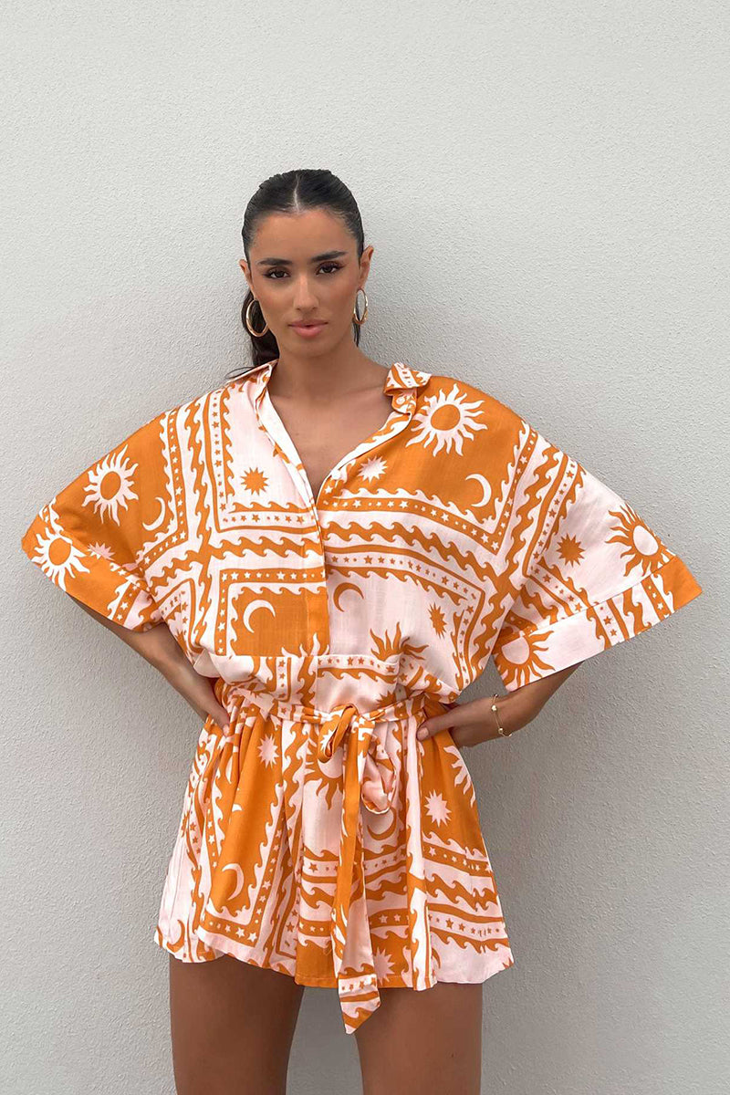 Printed Tie-Waist Romper