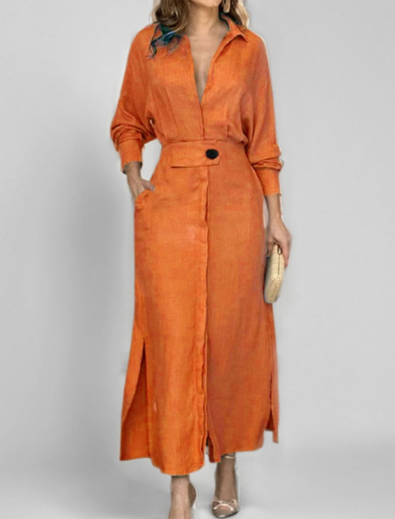 Buttoned Belted Long Shirt Dress