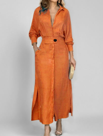 Buttoned Belted Long Shirt Dress