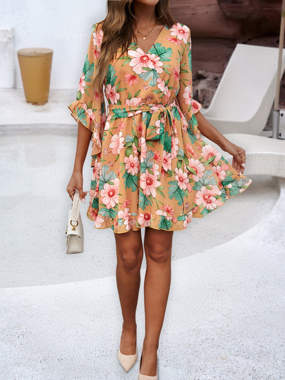 DVI407043D Floral Print Wrap Dress