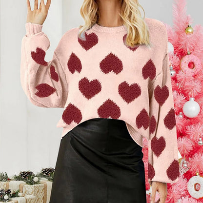 Cropped Heart-Print Long-Sleeve Sweater