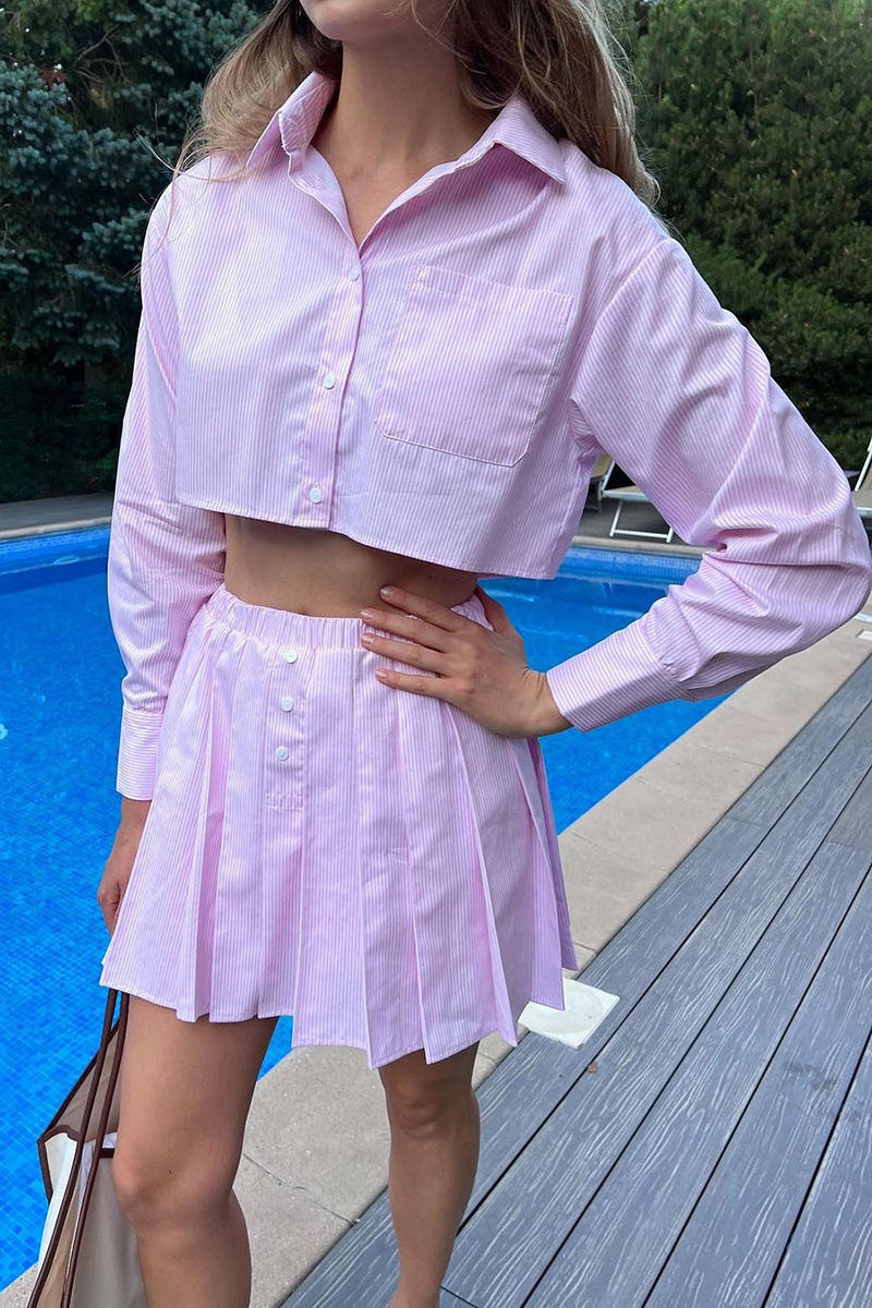 Chic Pleated Skirt and Cropped Top Set