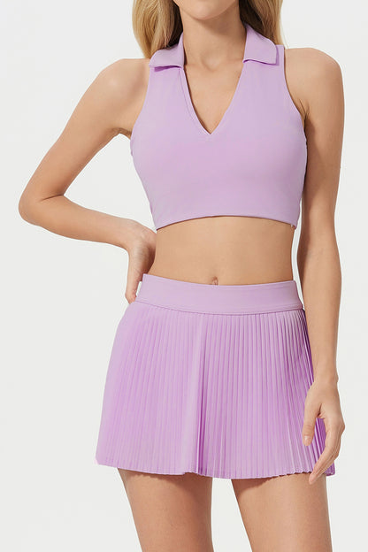 Pleated Mini Skirt and Collared Crop Top Set