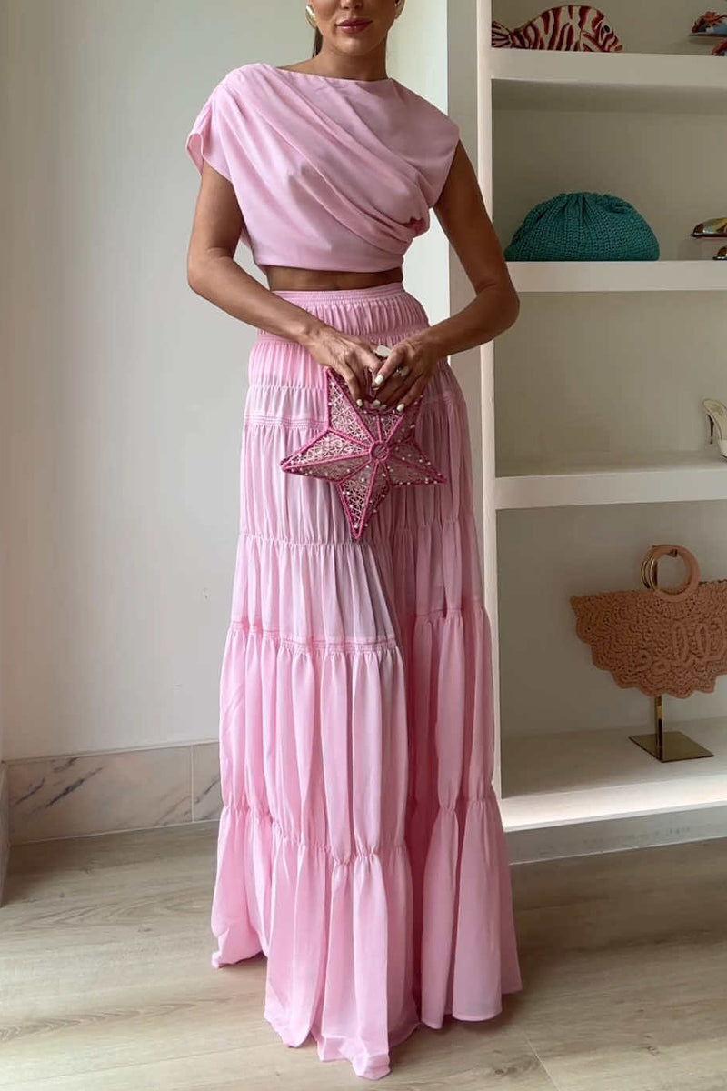 Draped Crop Top and Skirt Set