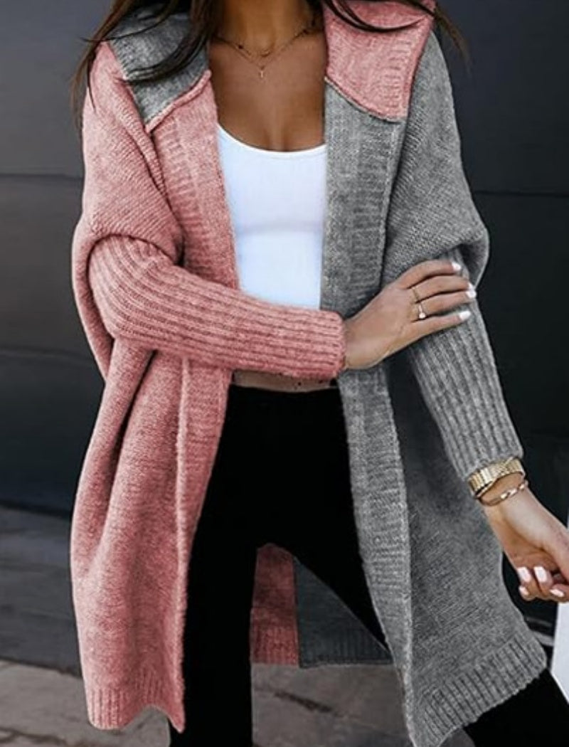 Two-Tone Open Front Cardigan