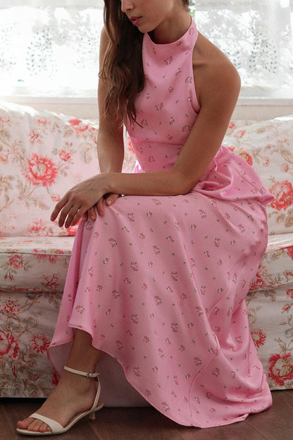 Halter Peplum Polka Dot Maxi Dress