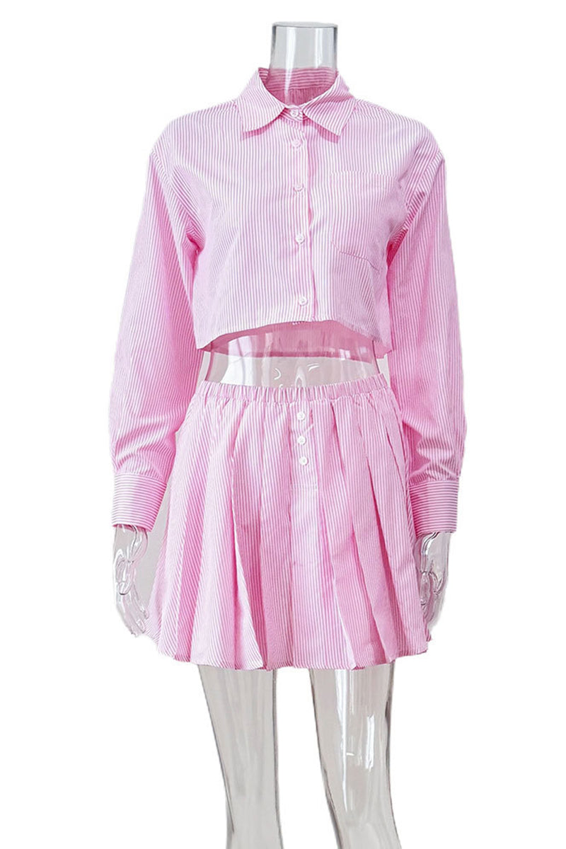 Chic Pleated Skirt and Cropped Top Set