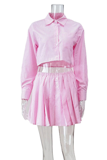 Chic Pleated Skirt and Cropped Top Set