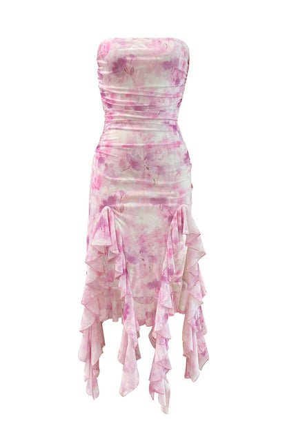 Strapless Ruffled Hem Casual Dress